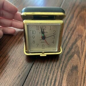 Vintage Marcel Quartz Japan Folding Portable Travel Alarm Clock in Case